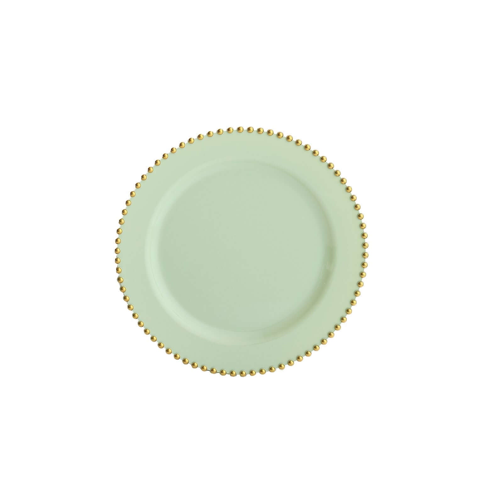 10 - Pack Plastic 10" Round Dinner Plates in Sage Green with Gold Beaded Rim - Disposable Party Plates for Banquets & Festive Occasions - Bell Racket Store