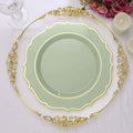 10 - Pack Plastic 10" Round Dinner Plates in Sage Green with Gold Scalloped Rim - Disposable Party Plates - Bell Racket Store