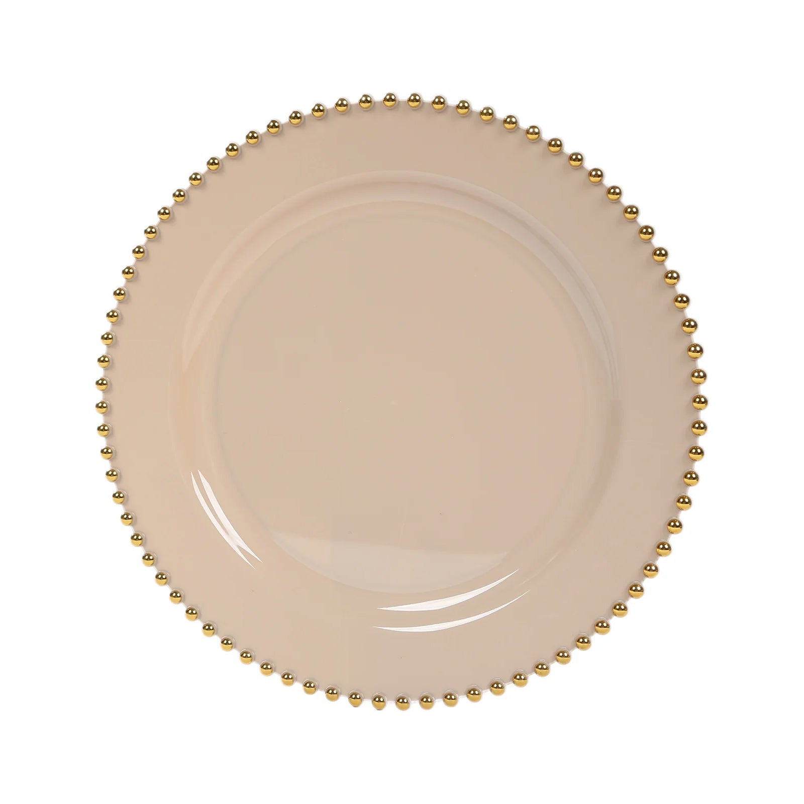 10 - Pack Plastic 10" Round Dinner Plates in Taupe with Gold Beaded Rim - Disposable Party Plates for Banquets & Festive Occasions - Bell Racket Store