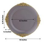 10 - Pack Plastic 10" Round Dinner Plates in Transparent Black with Gold Leaf Embossed Rim - Disposable Vintage Baroque Style Plates - Bell Racket Store