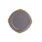 10 - Pack Plastic 10" Round Dinner Plates in Transparent Black with Gold Leaf Embossed Rim - Disposable Vintage Baroque Style Plates - Bell Racket Store