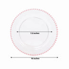10 - Pack Plastic 10" Round Dinner Plates in Transparent Blush with Beaded Rim - Disposable Party Plates for Banquets & Festive Occasions - Bell Racket Store