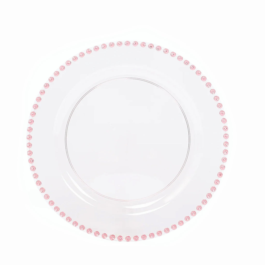 10 - Pack Plastic 10" Round Dinner Plates in Transparent Blush with Beaded Rim - Disposable Party Plates for Banquets & Festive Occasions - Bell Racket Store
