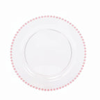 10 - Pack Plastic 10" Round Dinner Plates in Transparent Blush with Beaded Rim - Disposable Party Plates for Banquets & Festive Occasions - Bell Racket Store