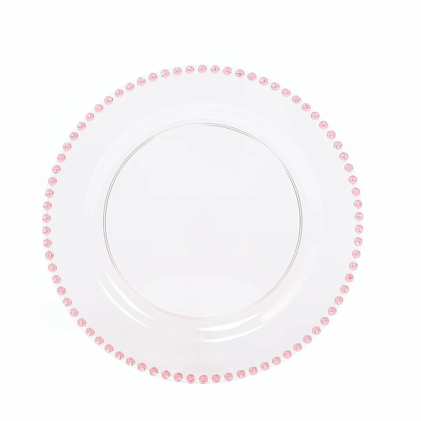 10 - Pack Plastic 10" Round Dinner Plates in Transparent Blush with Beaded Rim - Disposable Party Plates for Banquets & Festive Occasions - Bell Racket Store
