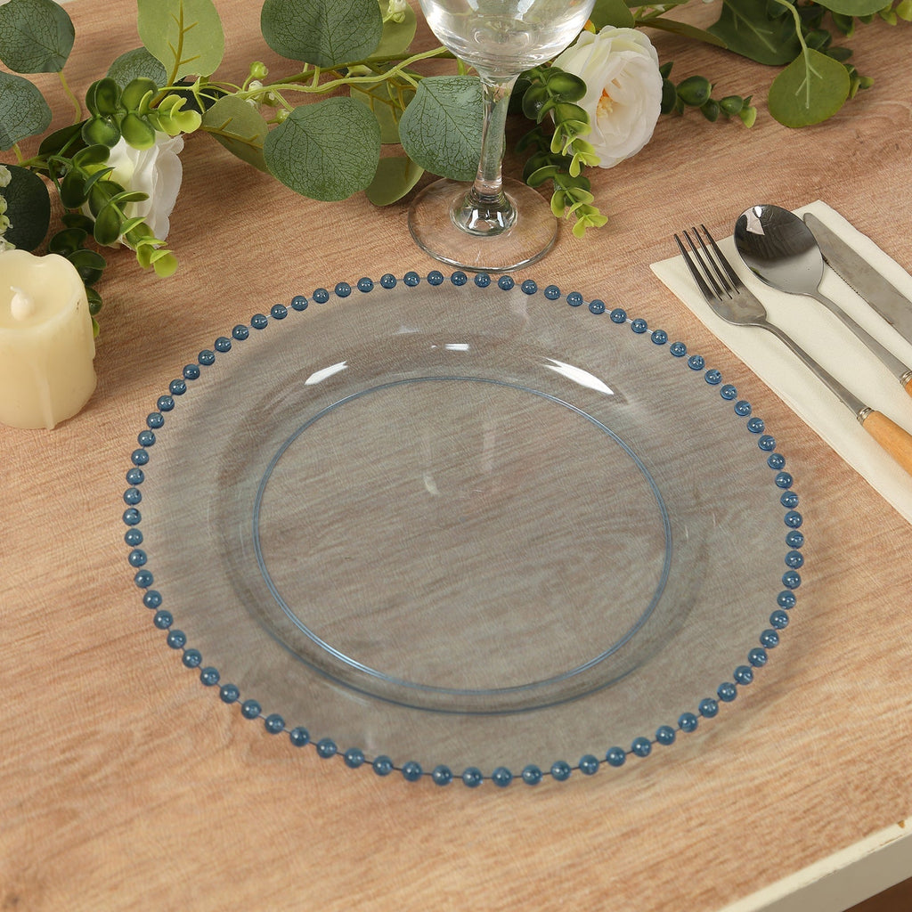 10 - Pack Plastic 10" Round Dinner Plates in Transparent Dusty Blue with Beaded Rim - Disposable Party Plates for Banquets & Festive Occasions - Bell Racket Store