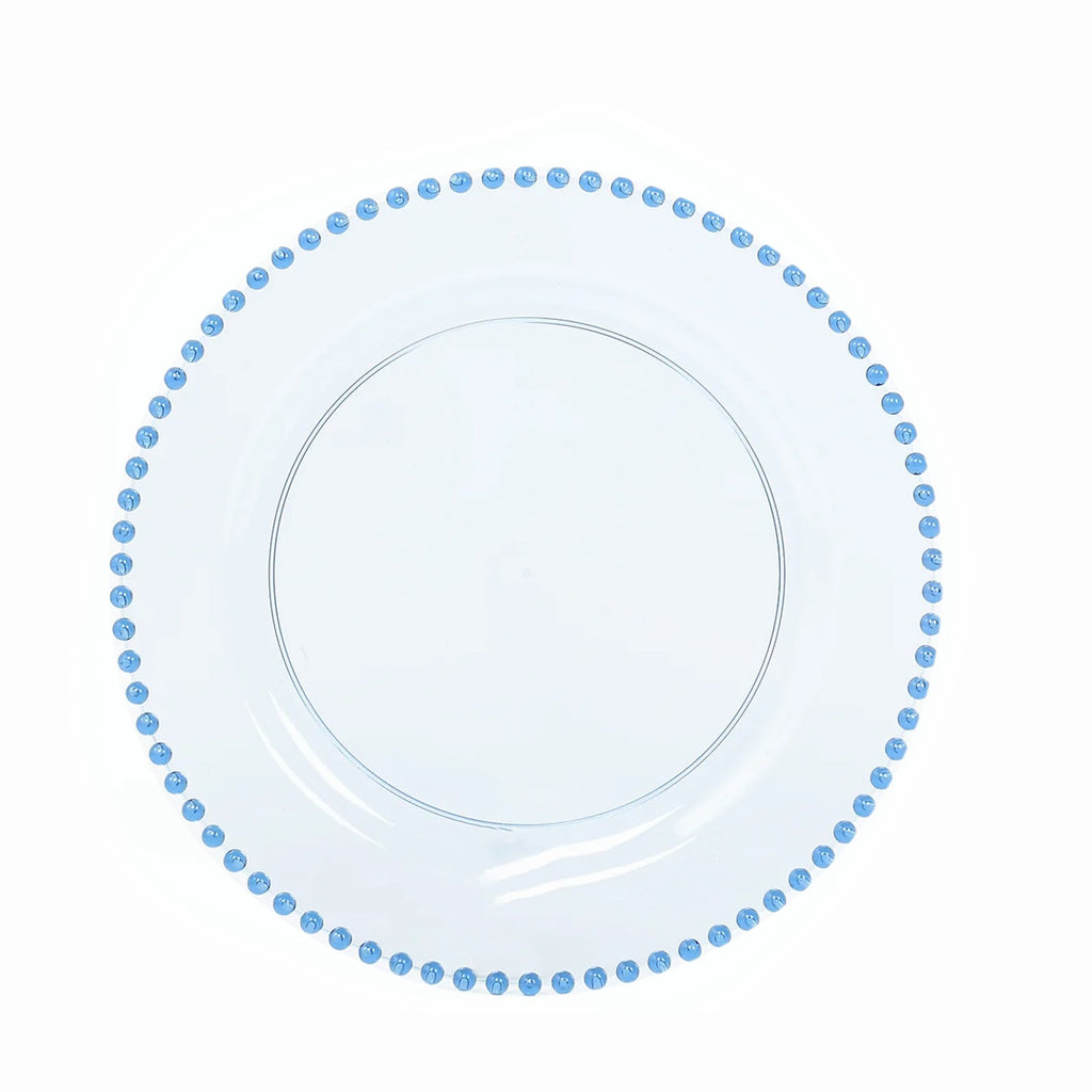 10 - Pack Plastic 10" Round Dinner Plates in Transparent Dusty Blue with Beaded Rim - Disposable Party Plates for Banquets & Festive Occasions - Bell Racket Store
