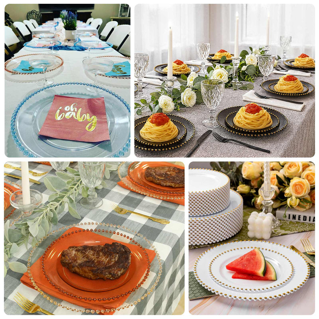 10 - Pack Plastic 10" Round Dinner Plates in Transparent Dusty Blue with Beaded Rim - Disposable Party Plates for Banquets & Festive Occasions - Bell Racket Store