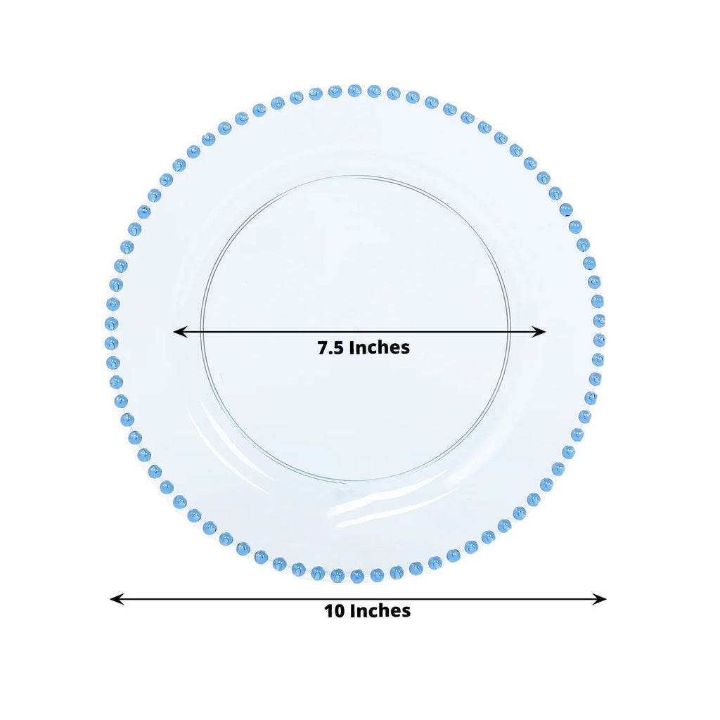10 - Pack Plastic 10" Round Dinner Plates in Transparent Dusty Blue with Beaded Rim - Disposable Party Plates for Banquets & Festive Occasions - Bell Racket Store