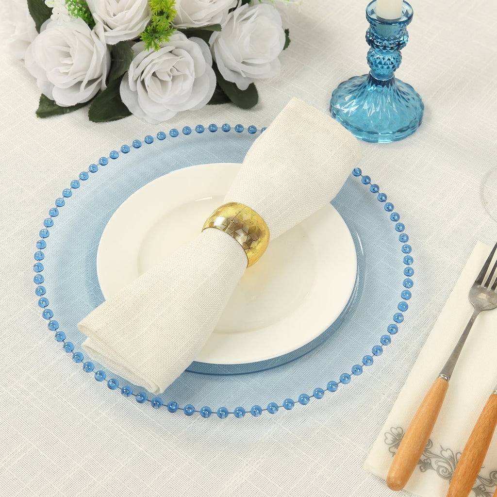 10 - Pack Plastic 10" Round Dinner Plates in Transparent Dusty Blue with Beaded Rim - Disposable Party Plates for Banquets & Festive Occasions - Bell Racket Store