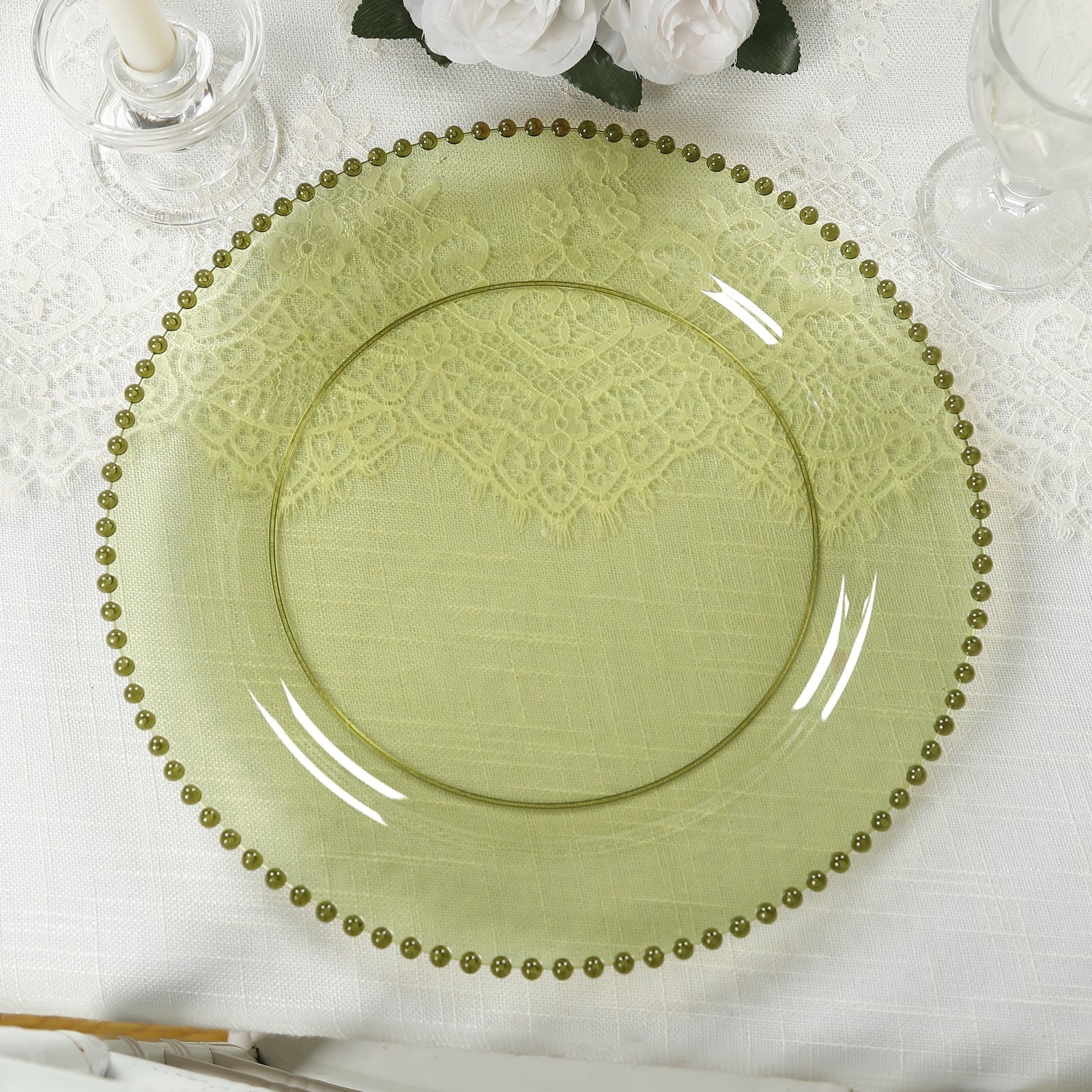 10 - Pack Plastic 10" Round Dinner Plates in Transparent Dusty Sage Green with Beaded Rim - Disposable Party Plates for Banquets & Festive Occasions - Bell Racket Store