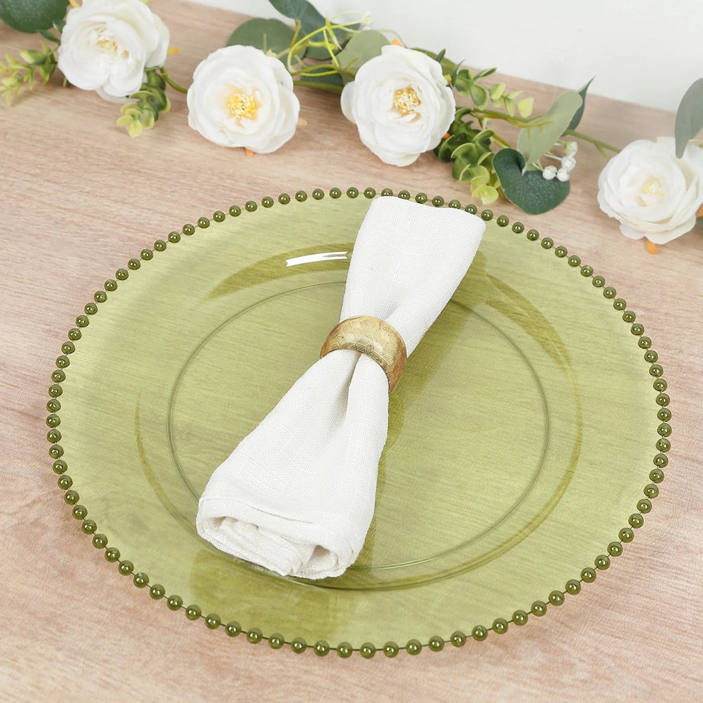 10 - Pack Plastic 10" Round Dinner Plates in Transparent Dusty Sage Green with Beaded Rim - Disposable Party Plates for Banquets & Festive Occasions - Bell Racket Store