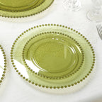 10 - Pack Plastic 10" Round Dinner Plates in Transparent Dusty Sage Green with Beaded Rim - Disposable Party Plates for Banquets & Festive Occasions - Bell Racket Store