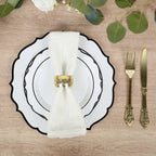 10 - Pack Plastic 10" Round Dinner Plates in White with Black Scalloped Rim - Disposable Party Plates - Bell Racket Store