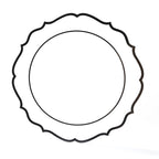 10 - Pack Plastic 10" Round Dinner Plates in White with Black Scalloped Rim - Disposable Party Plates - Bell Racket Store