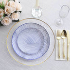 10 - Pack Plastic 10" Round Dinner Plates in White with Blue Wave Brush Strokes Pattern - Disposable Party Plates - Bell Racket Store