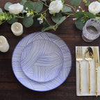 10 - Pack Plastic 10" Round Dinner Plates in White with Blue Wave Brush Strokes Pattern - Disposable Party Plates - Bell Racket Store