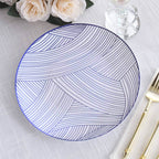 10 - Pack Plastic 10" Round Dinner Plates in White with Blue Wave Brush Strokes Pattern - Disposable Party Plates - Bell Racket Store
