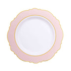 10 - Pack Plastic 10" Round Dinner Plates in White with Blush Blossom Design & Gold Edging - Disposable Party Plates - Bell Racket Store