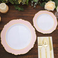 10 - Pack Plastic 10" Round Dinner Plates in White with Blush Blossom Design & Gold Edging - Disposable Party Plates - Bell Racket Store