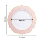 10 - Pack Plastic 10" Round Dinner Plates in White with Blush Blossom Design & Gold Edging - Disposable Party Plates - Bell Racket Store