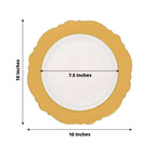 10 - Pack Plastic 10" Round Dinner Plates in White with Gold Blossom Design & Gold Edging - Disposable Party Plates for Modern & Classy Table Decor - Bell Racket Store