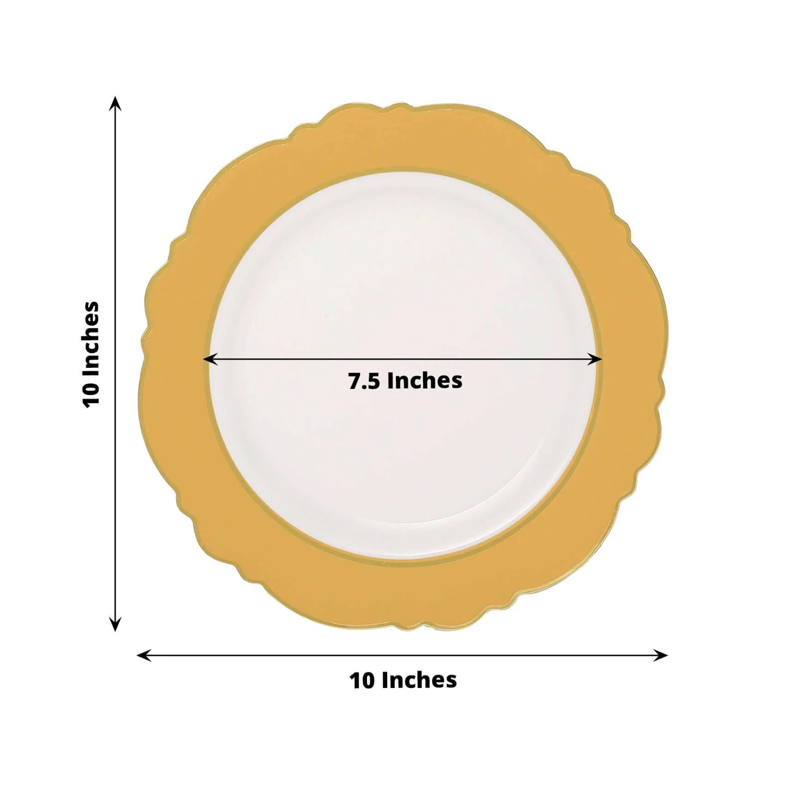 10 - Pack Plastic 10" Round Dinner Plates in White with Gold Blossom Design & Gold Edging - Disposable Party Plates for Modern & Classy Table Decor - Bell Racket Store