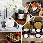 10 - Pack Plastic 10" Round Dinner Plates in White with Gold Brush Stroked Print - Disposable Party Dinnerware for Modern Themed Events & Banquets - Bell Racket Store