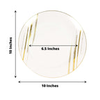 10 - Pack Plastic 10" Round Dinner Plates in White with Gold Brush Stroked Print - Disposable Party Dinnerware for Modern Themed Events & Banquets - Bell Racket Store