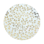 10 - Pack Plastic 10" Round Dinner Plates in White with Gold Leaf Design - Heavy Duty Disposable Party Plates for Stylish Events & Memorable Gatherings - Bell Racket Store