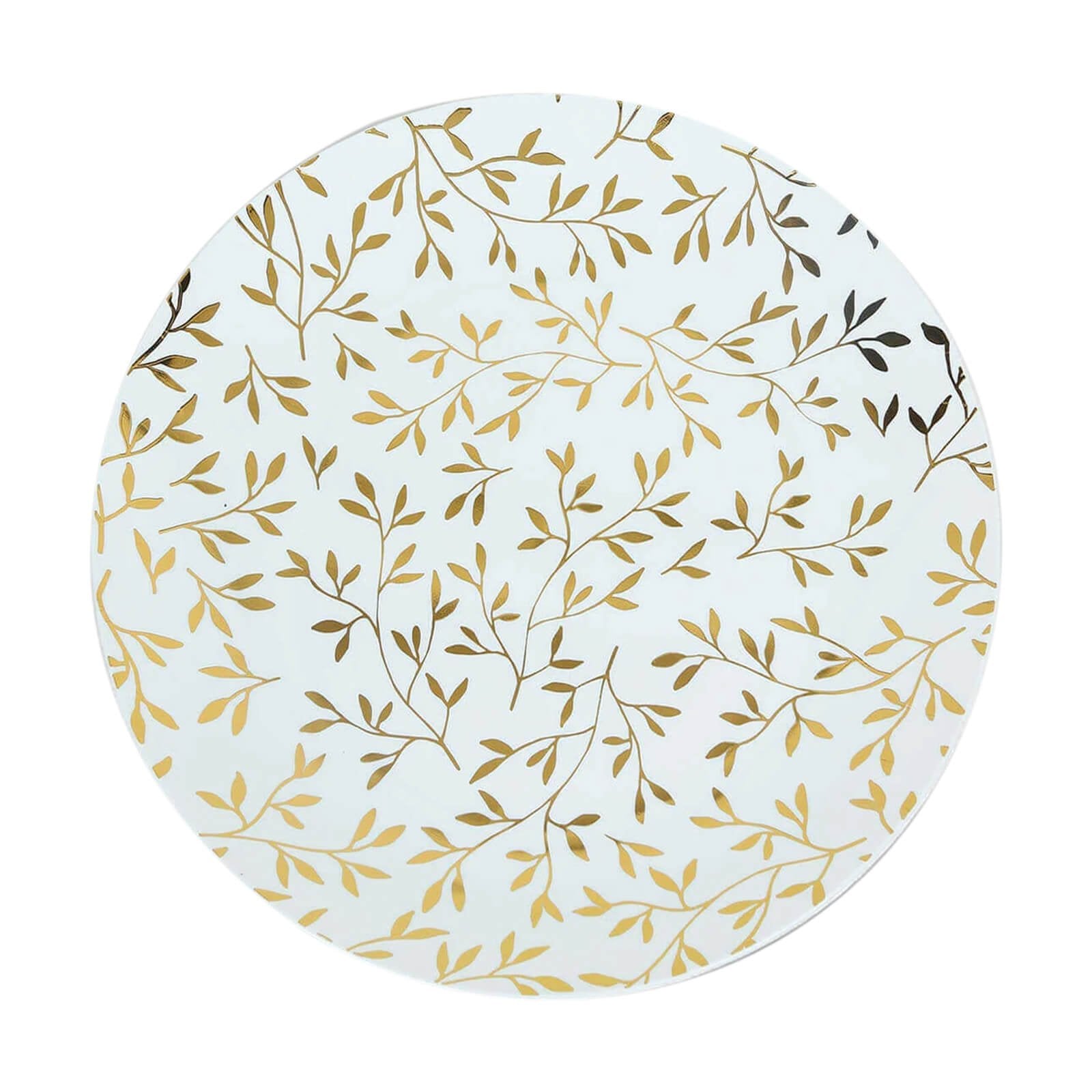 10 - Pack Plastic 10" Round Dinner Plates in White with Gold Leaf Design - Heavy Duty Disposable Party Plates for Stylish Events & Memorable Gatherings - Bell Racket Store