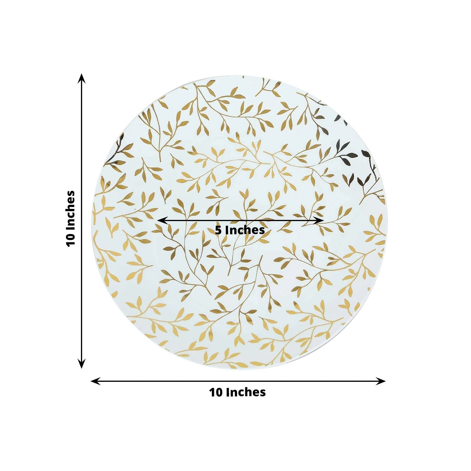 10 - Pack Plastic 10" Round Dinner Plates in White with Gold Leaf Design - Heavy Duty Disposable Party Plates for Stylish Events & Memorable Gatherings - Bell Racket Store