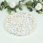 10 - Pack Plastic 10" Round Dinner Plates in White with Gold Leaf Design - Heavy Duty Disposable Party Plates for Stylish Events & Memorable Gatherings - Bell Racket Store