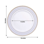 10 - Pack Plastic 10" Round Dinner Plates in White with Gold Navy Blue Chord Rim - Renaissance Style Disposable Plates for Events & Banquets - Bell Racket Store