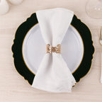 10 - Pack Plastic 10" Round Dinner Plates in White with Hunter Emerald Green Blossom Design & Gold Edging - Disposable Party Plates - Bell Racket Store