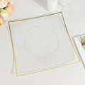 10 - Pack Plastic 10" Square Dinner Plates in Clear Concave Style with Gold Rim - Modern Disposable Party Plates - Bell Racket Store