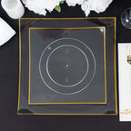 10 - Pack Plastic 10" Square Dinner Plates in Clear Concave Style with Gold Rim - Modern Disposable Party Plates - Bell Racket Store