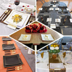 10 - Pack Plastic 10" Square Dinner Plates in Clear Concave Style with Gold Rim - Modern Disposable Party Plates - Bell Racket Store