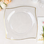 10 - Pack Plastic 10" Square Dinner Plates in Clear with Gold Wavy Rim Modern - Disposable Party Plates - Bell Racket Store