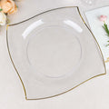 10 - Pack Plastic 10" Square Dinner Plates in Clear with Gold Wavy Rim Modern - Disposable Party Plates - Bell Racket Store