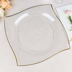 10 - Pack Plastic 10" Square Dinner Plates in Clear with Gold Wavy Rim Modern - Disposable Party Plates - Bell Racket Store