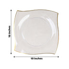 10 - Pack Plastic 10" Square Dinner Plates in Clear with Gold Wavy Rim Modern - Disposable Party Plates - Bell Racket Store