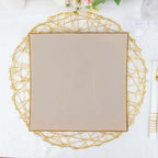 10 - Pack Plastic 10" Square Dinner Plates in Taupe Concave Style with Gold Rim - Modern Disposable Party Plates - Bell Racket Store