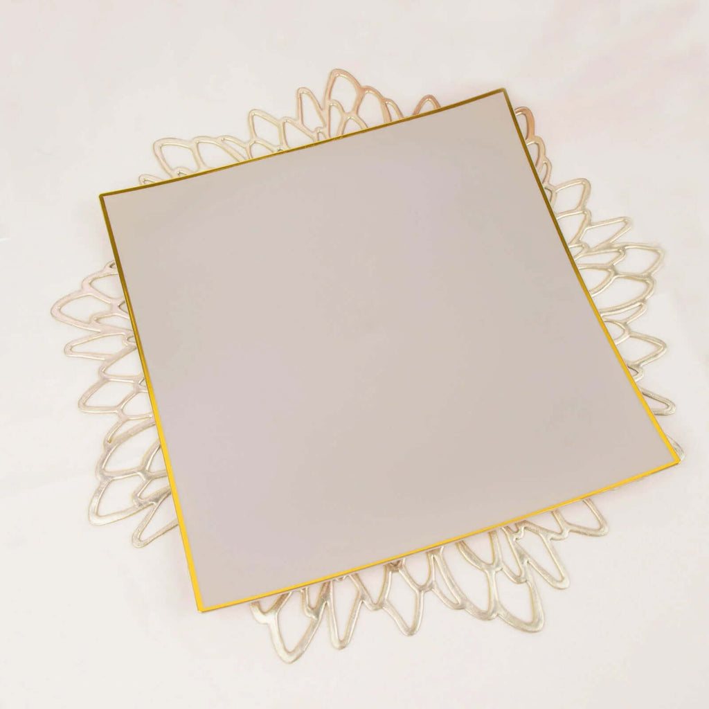 10 - Pack Plastic 10" Square Dinner Plates in Taupe Concave Style with Gold Rim - Modern Disposable Party Plates - Bell Racket Store