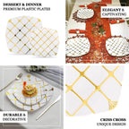 10 - Pack Plastic 10" Square Dinner Plates in White with Gold Diamond Lattice Pattern - Disposable Party Plates for Weddings, Banquets & Special Events - Bell Racket Store