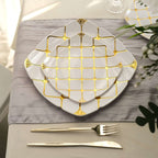 10 - Pack Plastic 10" Square Dinner Plates in White with Gold Diamond Lattice Pattern - Disposable Party Plates for Weddings, Banquets & Special Events - Bell Racket Store