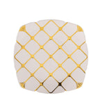 10 - Pack Plastic 10" Square Dinner Plates in White with Gold Diamond Lattice Pattern - Disposable Party Plates for Weddings, Banquets & Special Events - Bell Racket Store