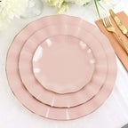 10 - Pack Plastic 11" Round Dinner Plates in Blush Ruffled Rim with Gold Edging - Sturdy Disposable Dinnerware - Bell Racket Store