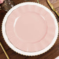 10 - Pack Plastic 11" Round Dinner Plates in Blush Ruffled Rim with Gold Edging - Sturdy Disposable Dinnerware - Bell Racket Store