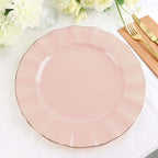 10 - Pack Plastic 11" Round Dinner Plates in Blush Ruffled Rim with Gold Edging - Sturdy Disposable Dinnerware - Bell Racket Store